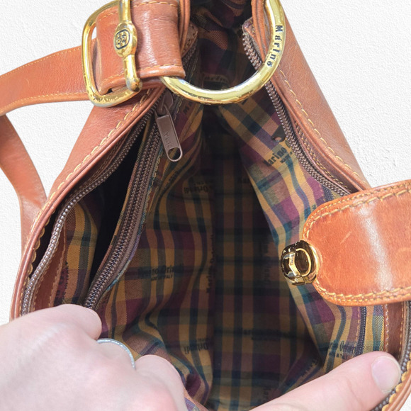 Vintage Marino Orlandi Italian Leather Hobo Bag – Cognac Brown, Gold Hardware - Picture 10 of 13